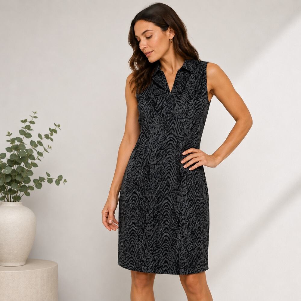 Calvin Klein Gray Animal Print Collared Dress Sz MP